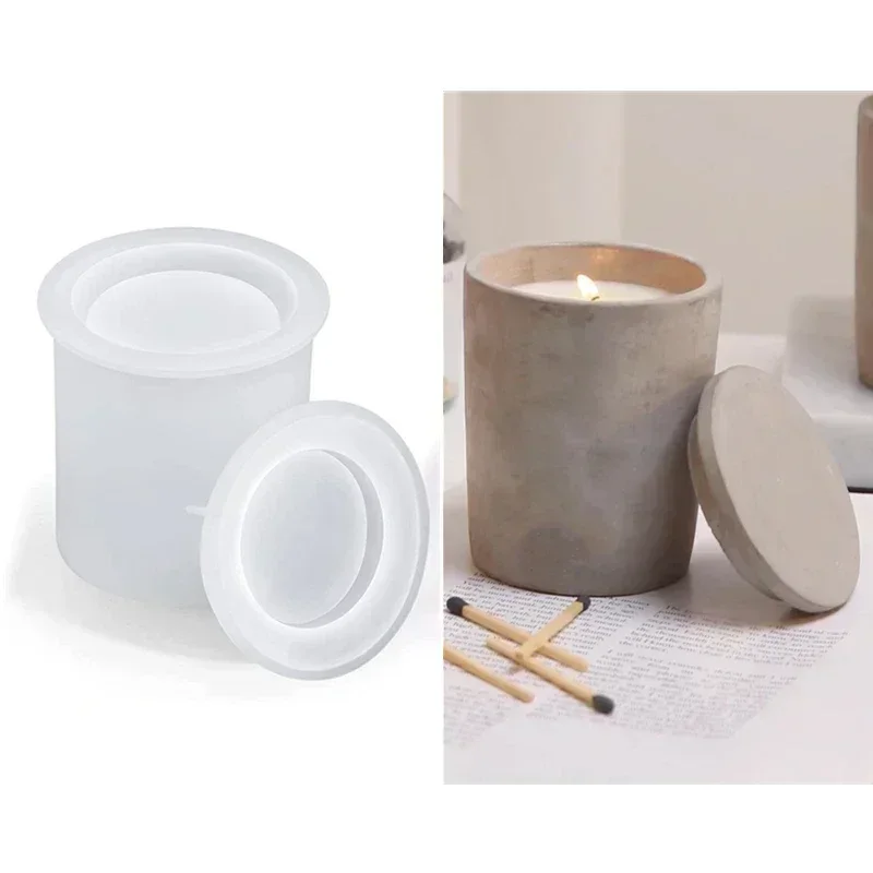 Concrete Cement Candle Jar Clay Silicone Mold DIY Handmade Cylinder Storage Box Molds For Wax Candle Food Spices Making Mould