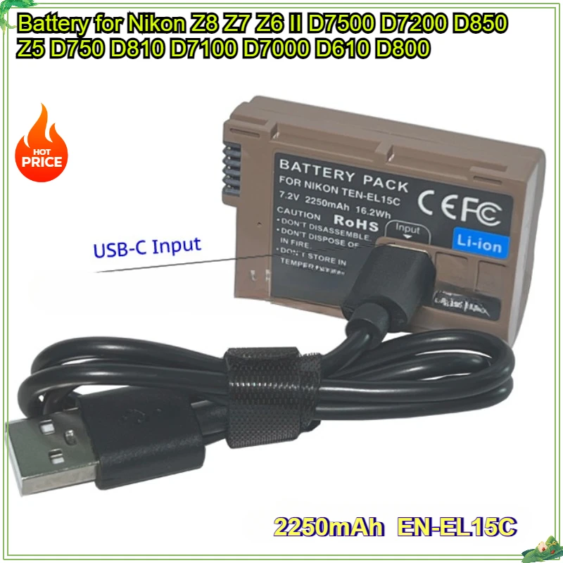 

Capacity 2250mAh EN-EL15C EN EL15C Battery Type-C Input Port for Nikon Z5 Z6 Z6 II Z7 Z7II D780 D850 D7500 D600 D500