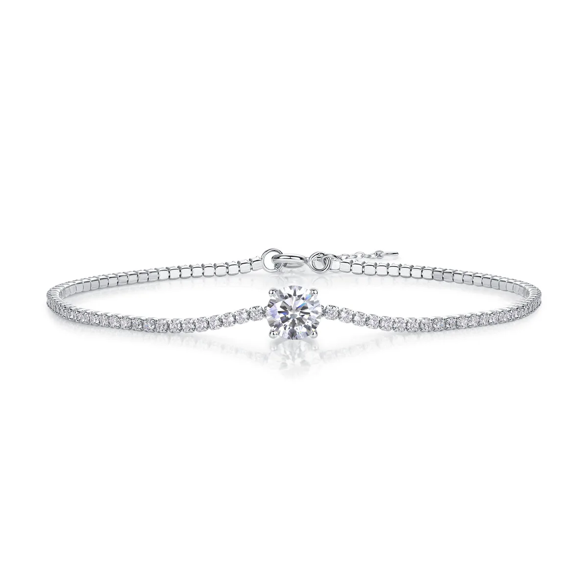 

Trendy Moissanite Tennis Bracelet, 16+5cm Adjustable, Sparkling Diamond Cluster Bangle, Stylish Summer Vacation & Party Jewelry