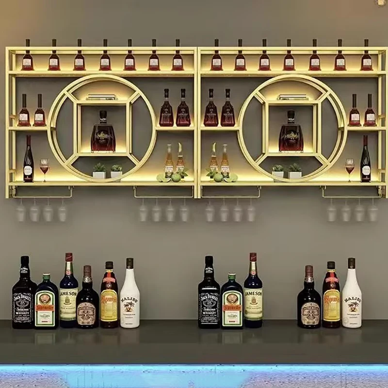 Storage Shelves Display Cabinet Wine Liquor Cellar Wall Mounted Alcohol Cabinet Tall Metal Mueble Para Vinos Bar Furniture