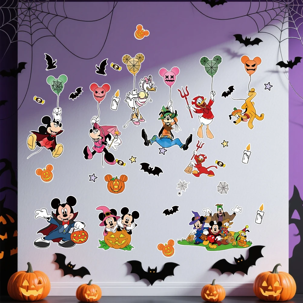 Украшения на Хэллоуин, мультфильм Микки Маус, детские наклейки для дома, наклейки на стену для детской комнаты, детский парк развлечений, плакат из ПВХ