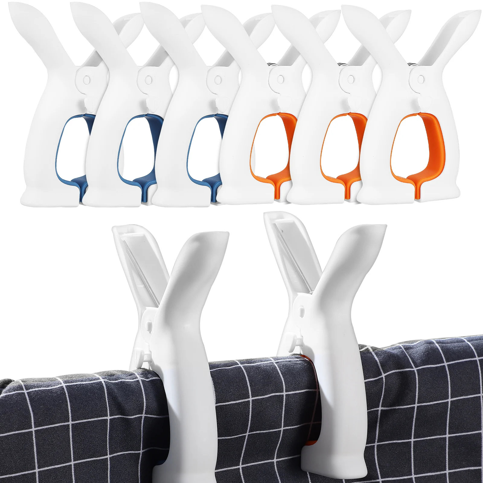 

6pcs Quilt Clip Drying Towel Beach Chairs Cruise Clothespins Hanging Heavy Duty Outdoor Plastic Rabbit Clips White Blue