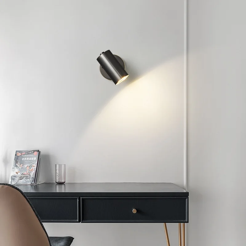 Modern Art Exhibition Small Spot Wall Lamp Cylinder Metal Body Rotatable Hotel Bedside Sconce Light Bedroom Decor Reading Lustre