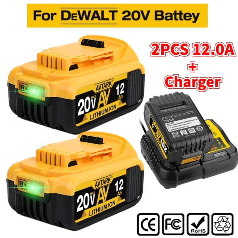 20V 12Ah MAX Lithium Battery Power Tool Replacement for DeWalt DCB184 DCB181 DCB182 DCB200 20V 6A 8A 12A 18V 20V Lithium Battery