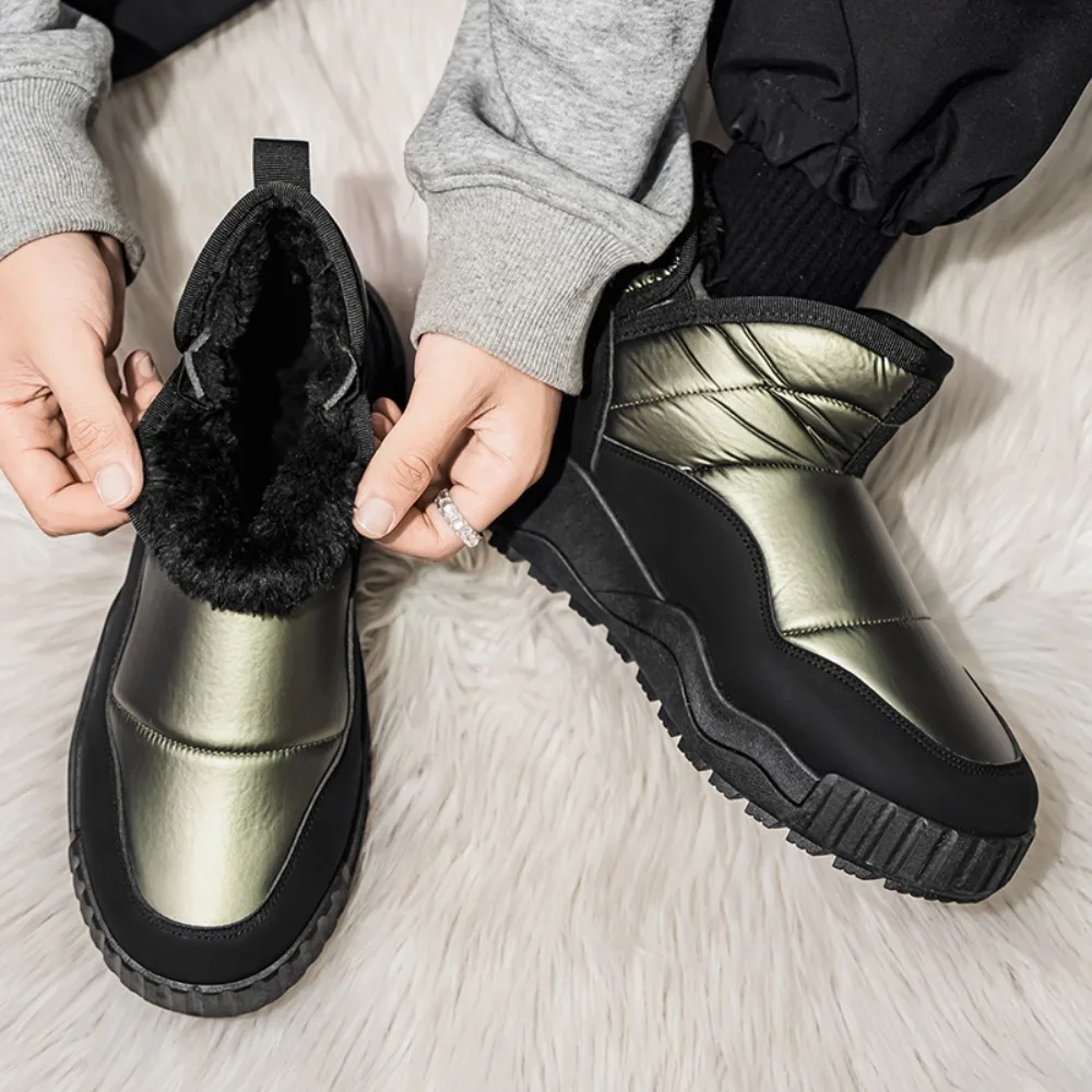 أحذية شتوية للرجال أحذية قطنية دافئة قطيفة عالية الجودة، أحذية ثلج خارجية عالية الجودة وعصرية مقاومة للبرد