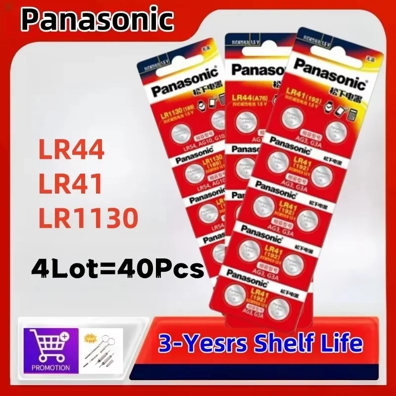 40Pcs Original Panasonic LR44 LR41 LR1130 AG13 ag10 189 L1154 A76 357a lr44 LR44 Children's Toy Lamp AG13 Button batteria