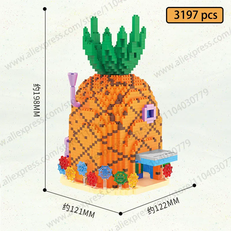 파인애플 하우스 빌딩 블록 세트, 어린이 장난감, 성인, 건축자, 모델 빌딩 키트, 쌓기 블록, 2000 개 이상 세트