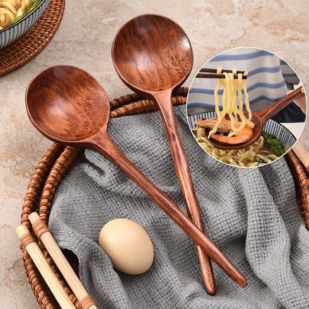 Cuillère à ramen japonaise en bois à long manche, grande louche à soupe, cuillère de service, cuillère à nouilles, ustensile de cuisine pour fondue et usage domestique