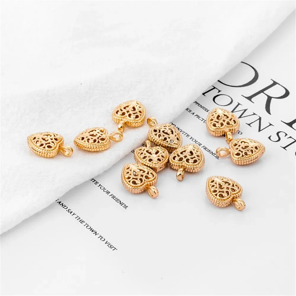 

14-каратный медный золотой цвет, полый толстый двусторонний кулон «Любовь», 10*14 мм, браслет ручной работы «сделай сам», ожерелье, подвеска-подвеска