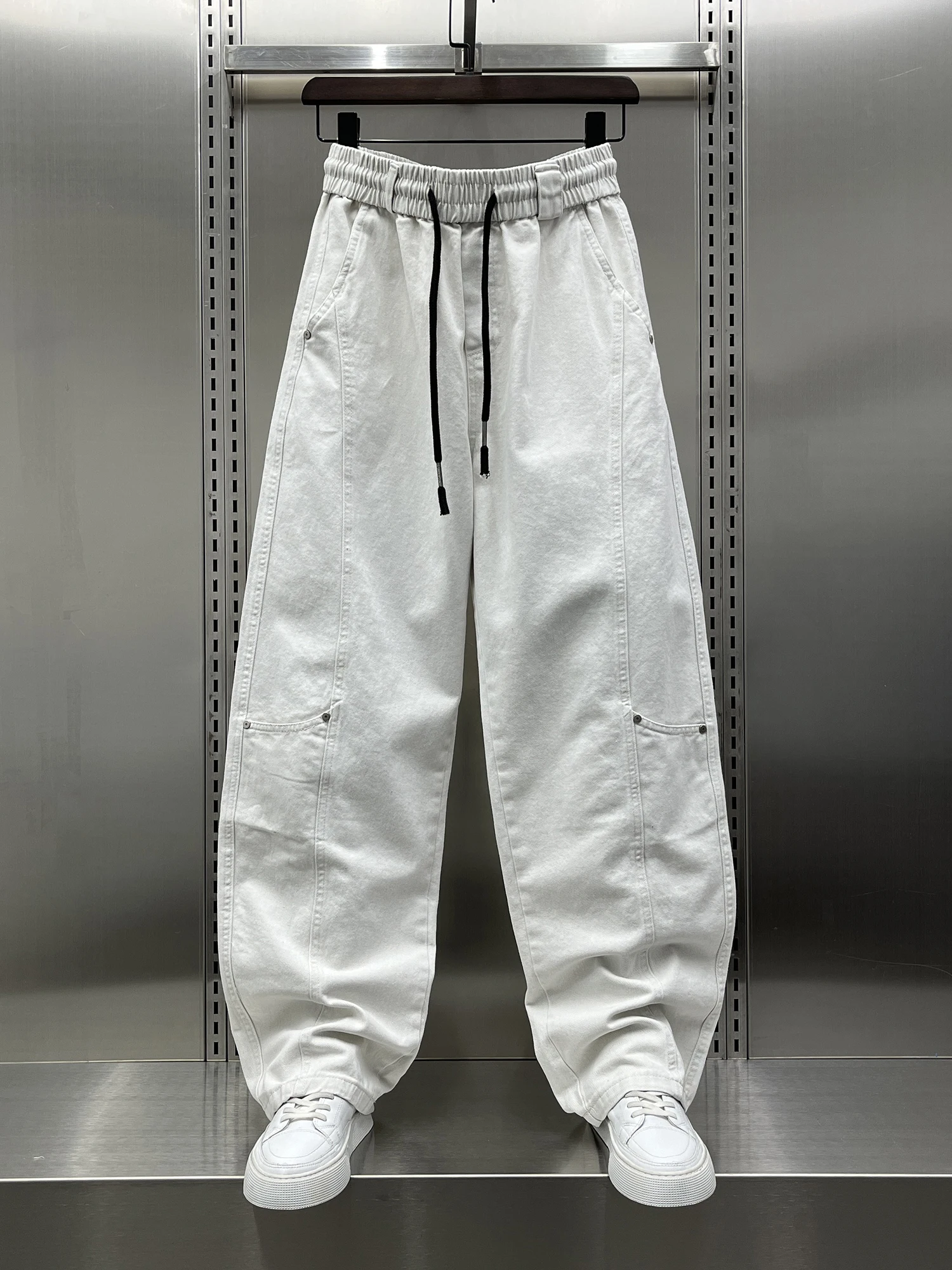 

Spring 2026 Men's Faion Casual Loose Straight Leg Work Pants Trendy Patchwork Daily Wear Comfortable Elastic Waist