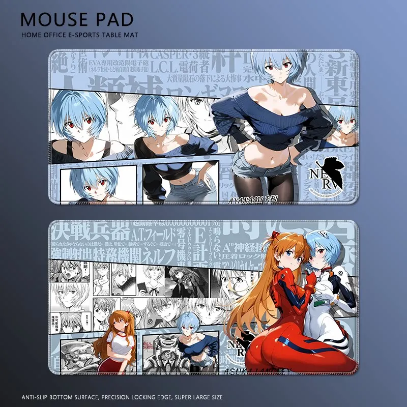 

Neon Genesis Evangelion Mouse Pad Asuka Rei Ayanami Large Anime Desk Mat Anti-Slip Stitched Edge for Gaming Office