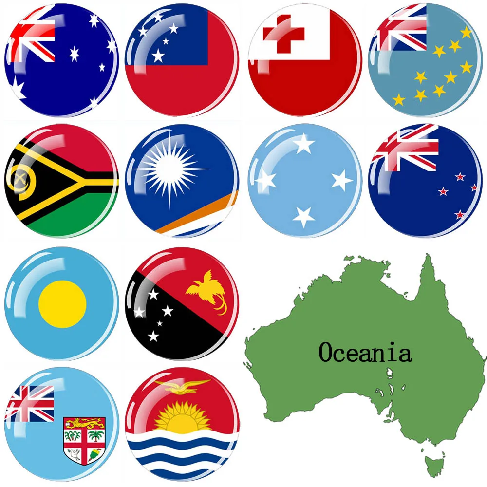 Oceania Countries Flag Magnet Fridge Australia Vanuatu Tuvalu Kiribati Flag Glass Refrigerator Magnets Stickers Home Decor Gift