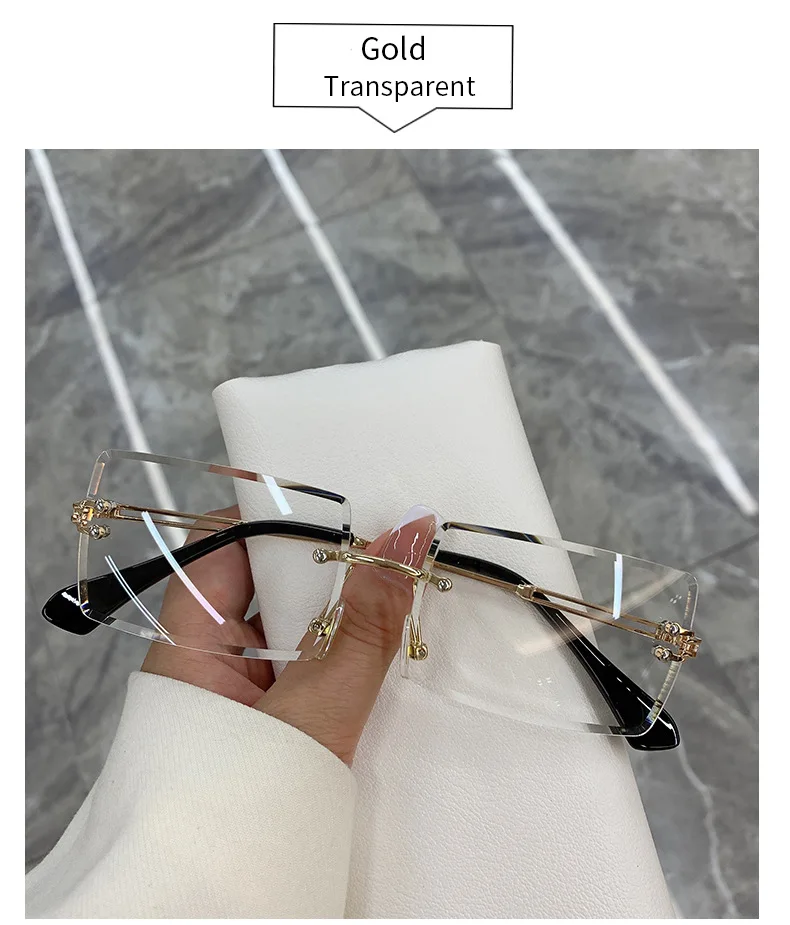 2026 Retro Sonnenbrille für Damen, Markendesigner Randlose Verlaufsgläser, Modische Sonnenbrillen mit Schneidegläsern, Rahmenlose Damenbrillen – Detail 9
