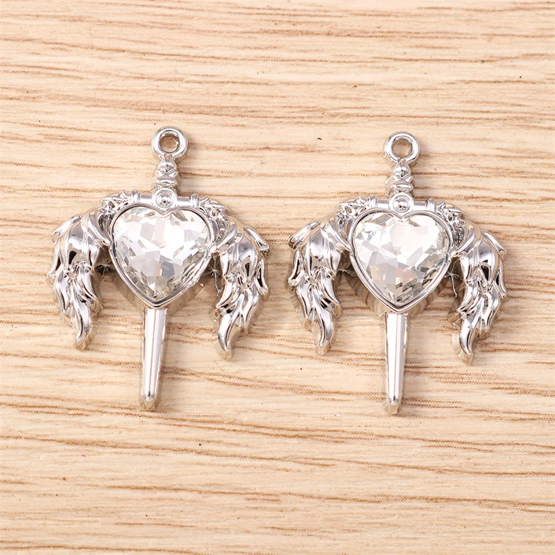 5 Stück 19 x 25 mm niedliche Kristall-Herzflügel-Anhänger für die Schmuckherstellung, Halsketten, Ohrringe, Armbänder, Zubehör, DIY, Basteln, Geschenk – Detail 11