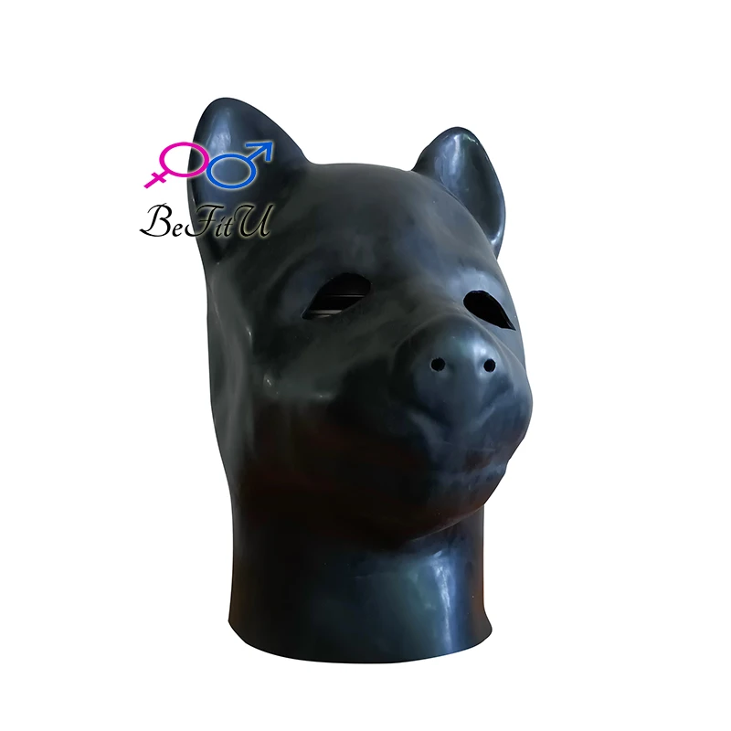 Latex Mask Hoods Dog Anime 0.8mm Thickness Style Cosplay  Cap Fetish Bonnet Hats with Zipper