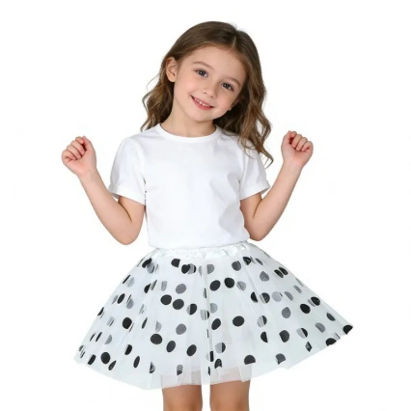 Girls' Multi‑Color Mesh Polka‑Dot Tutu Dress, Princess‑Style Printed Fluffy Skirt for Halloween Parties and Ballet Performances