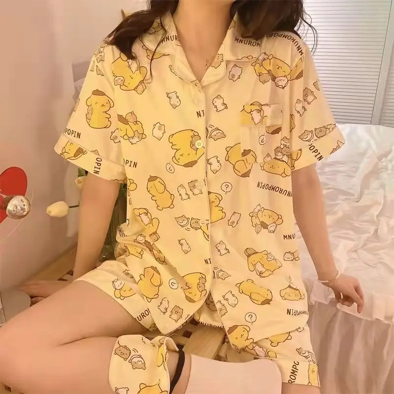 

Милый комплект женской пижамы Sanrio Pompom Purin: тонкая, модная, свободная пижама с коротким рукавом в стиле аниме для девушек и студенток, домашняя одежда