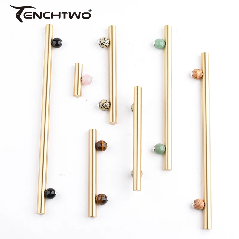 Nordic Solid Brass Furniture Handle Agate Stone Drawer Door Knobs Gold Lengthening Kitchen Closet Handle Cupboard Cabinet Pulls