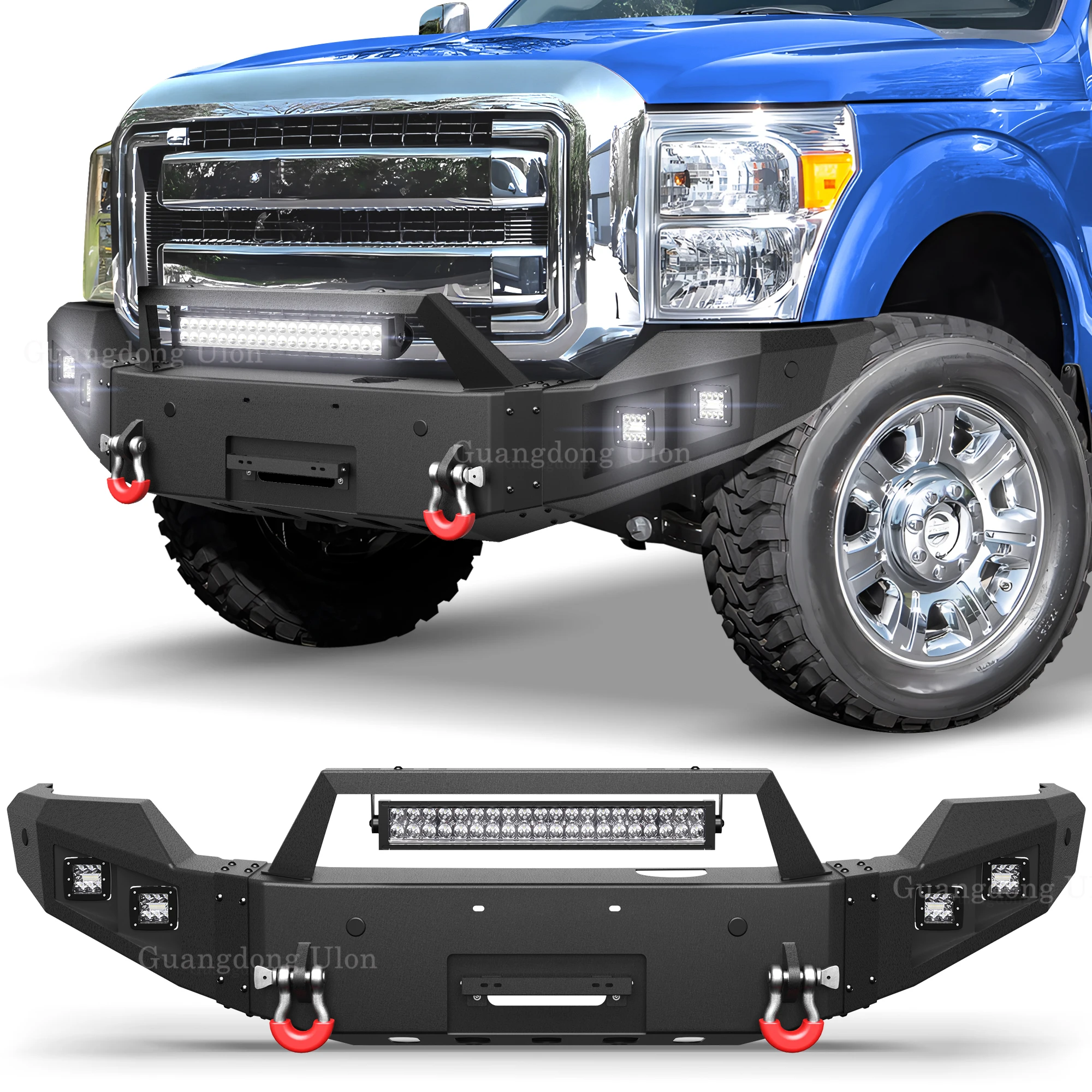 Front Bumper with Winch Plate for 2011-2016 F250/F350/F450, with 144W Long Light Bar, License Plate Bracket, Sensor Holes