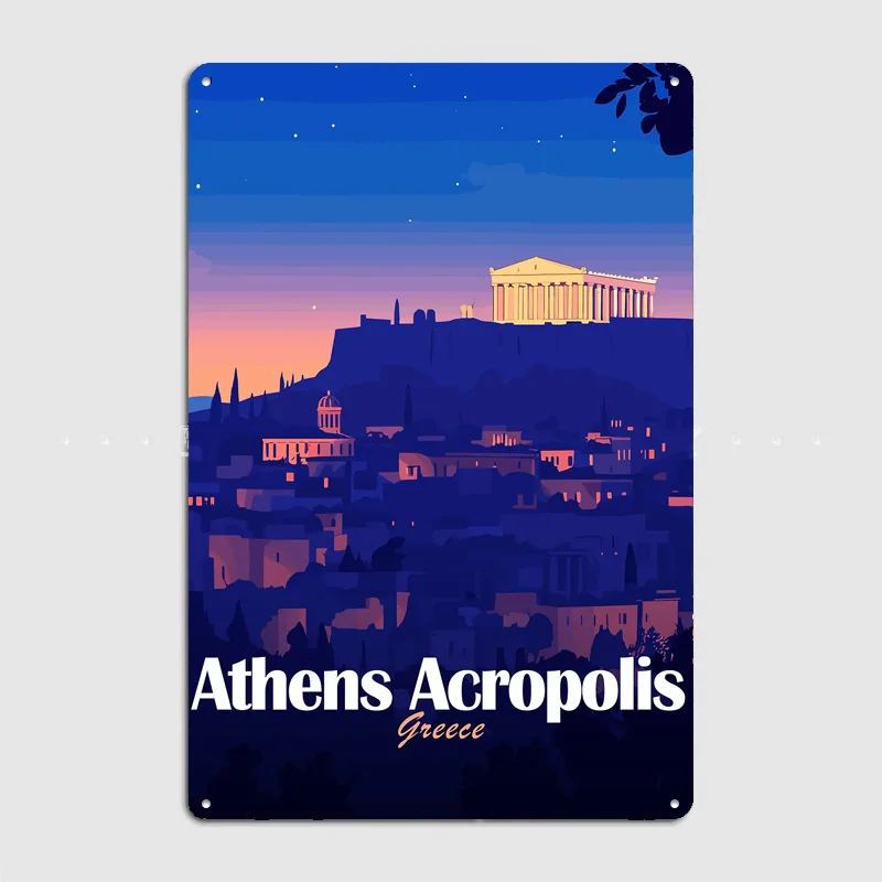 Athens Acropolis Greece Nightscape Metal Poster Sign Customized Posters Bar Club Custom Wall Decor Tin Room Decor Home Decor