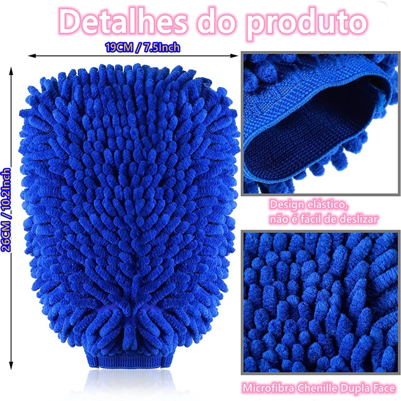 Microfibra Car Wash Mitt Dupla Face Chenille Auto Luvas Ultra Absorvente Wash Car Sponge Scratch Free Microfiber Car Cleaning