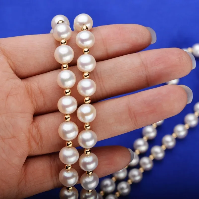 Real 8-9mm Natural White Pearl Necklace, , Fashion Jewelry for Daily Wear 925 Sterling Silver