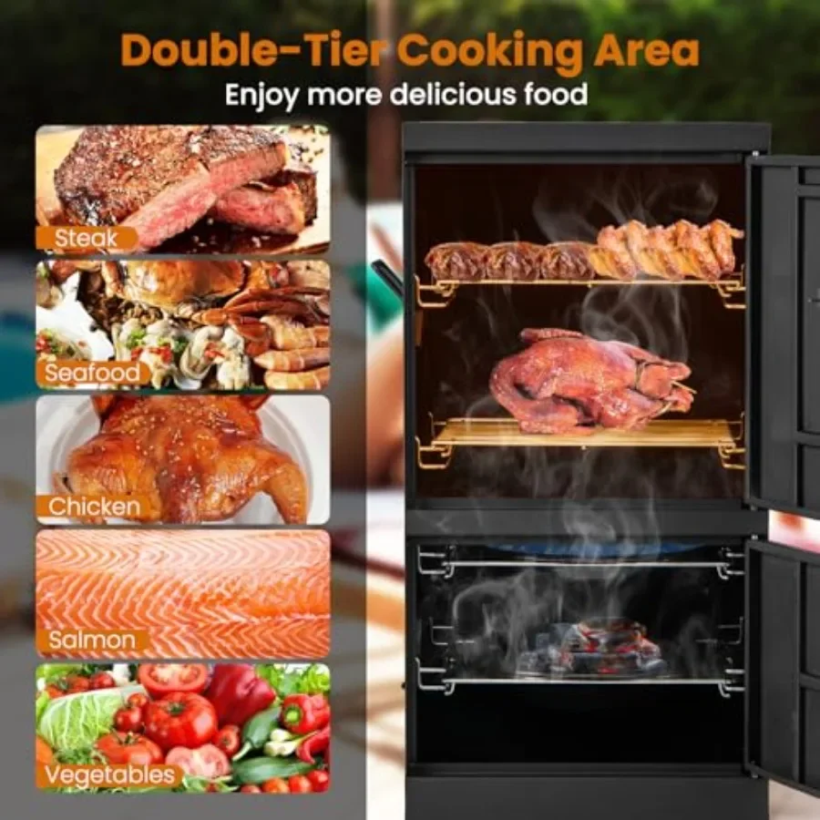 40 Charcoal Smoker for backyard BBQ smoking, heavy-duty steel construction, black finish, even heat distribution and precise te