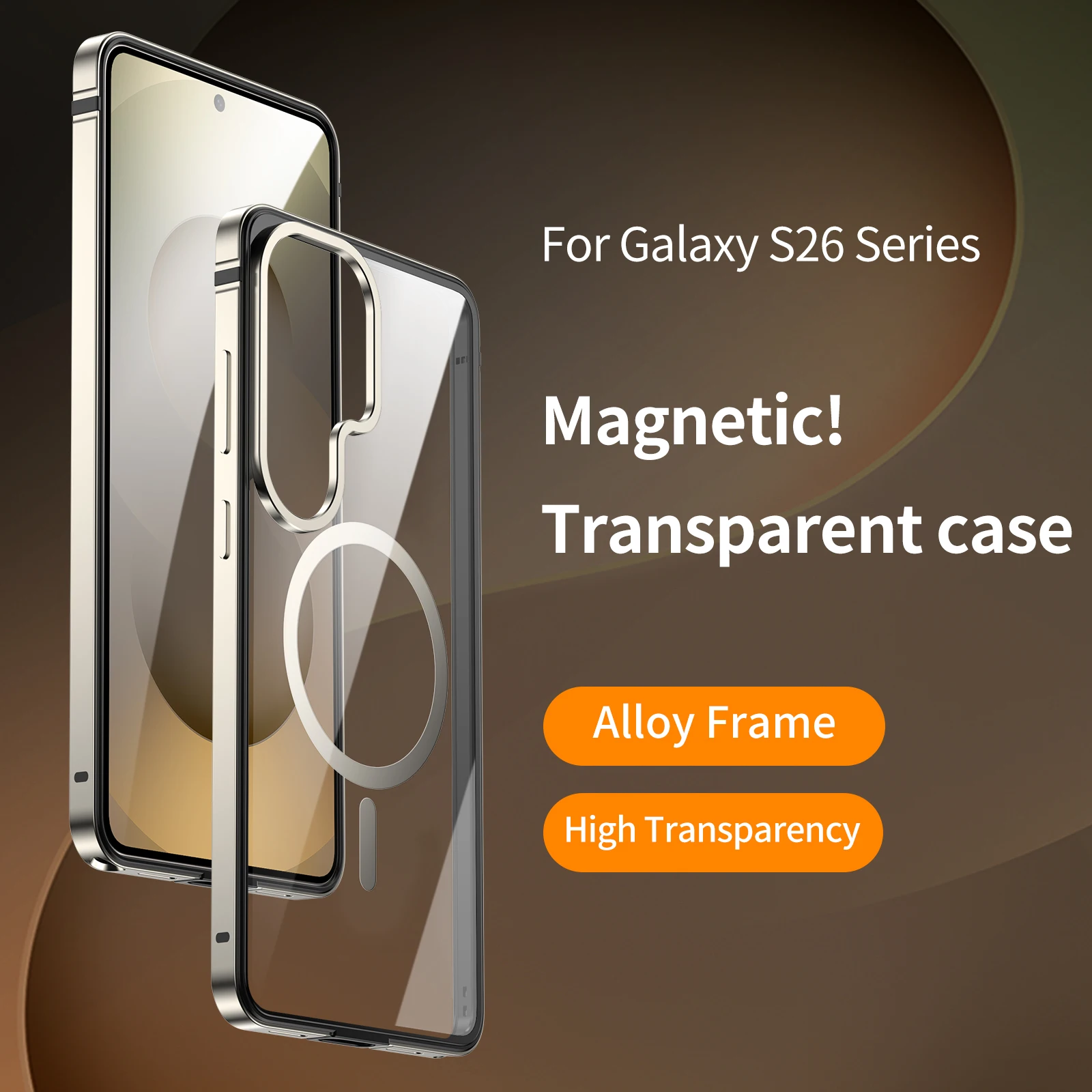 Transparent magnetic small aluminum shell,PC Backboard aluminum alloy material soft TPU lining,for Samsung S26 Ultra