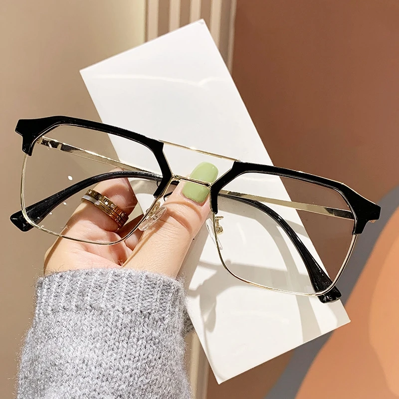 Men Women Double Beam Minus Diopter Eyewear Anti-blue Ray Myopia Glasses Retro Near Sight Eyeglasses Trend Prescription Glasses