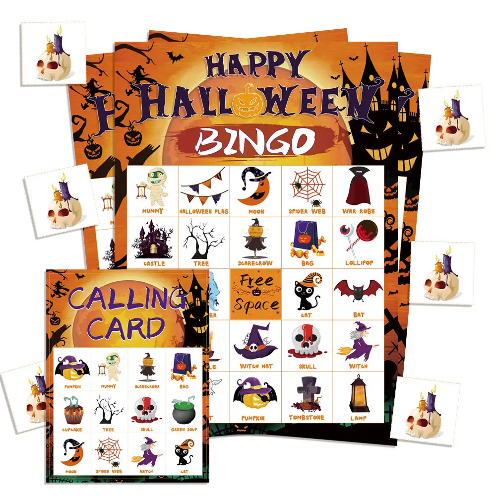 2024 Halloween Theme Party Bingo Game Card Set Holiday Party 24 People Player Cards Board Game