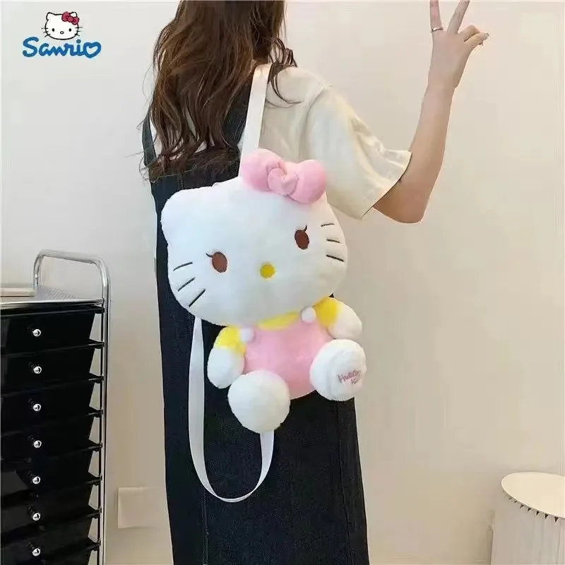 

New Sanrio Hello Kitty Kawaii Plush Backpack Women Stuffed Animals Dolls Plushie Bag Anime Cartoon Kt Shoulder Backpacks Bags