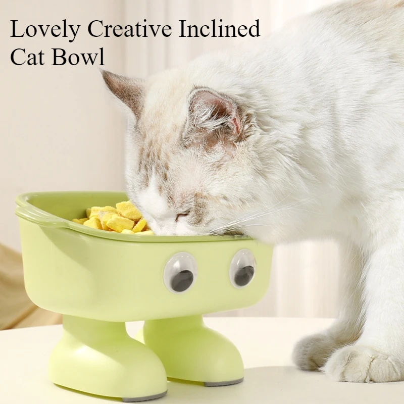 Cat Bowl Lovely Creative Inclined Kitten Puppy Food Feeding Bowls Stainless Steel Cats Drinking Feeder Pet Feeders Gamelles Chat