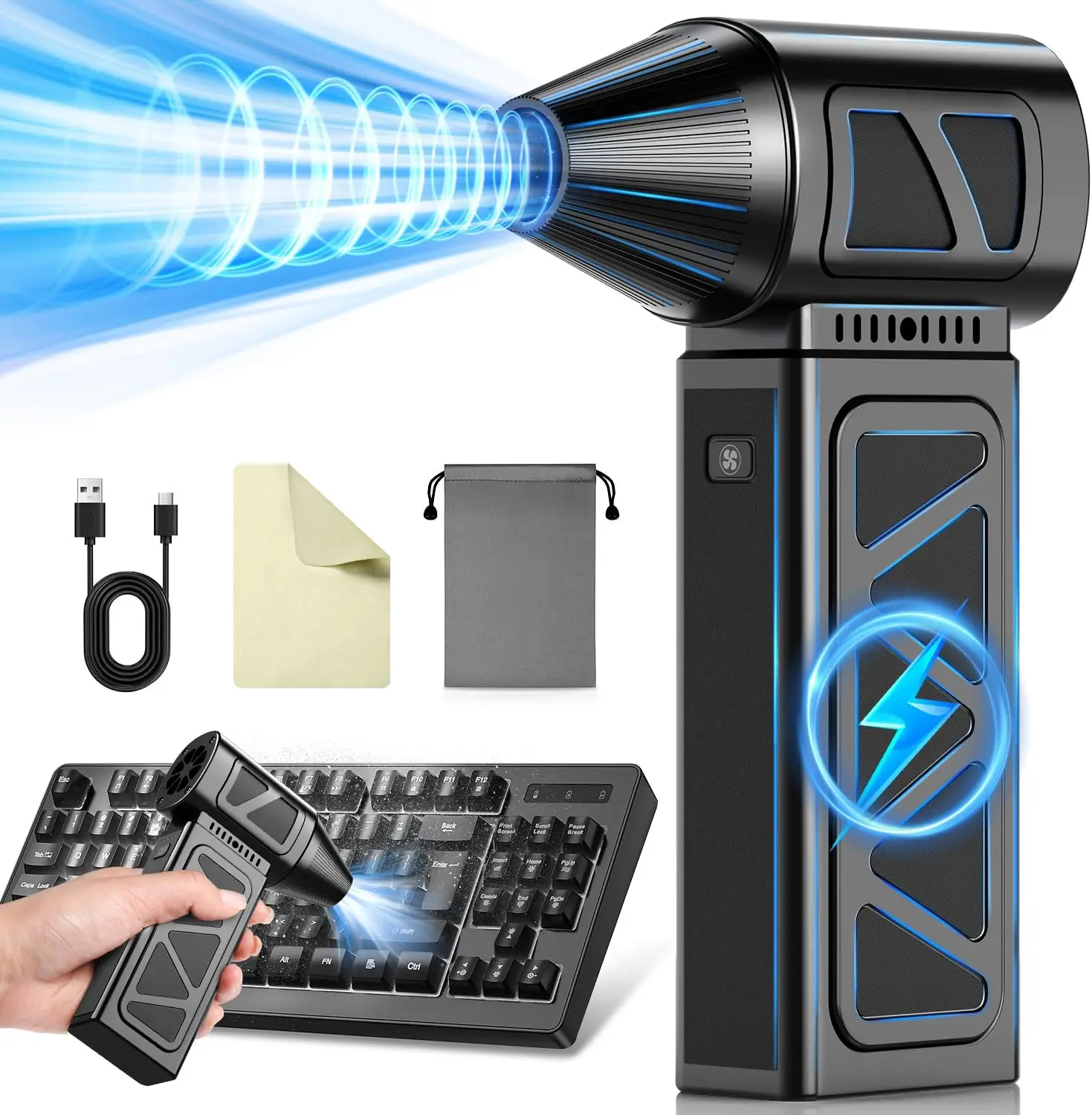

Electric Air Duster, 360000RPM Cordless Blower with Brushless Motor, 5-Speed for PC Cleaning and Outdoor Use