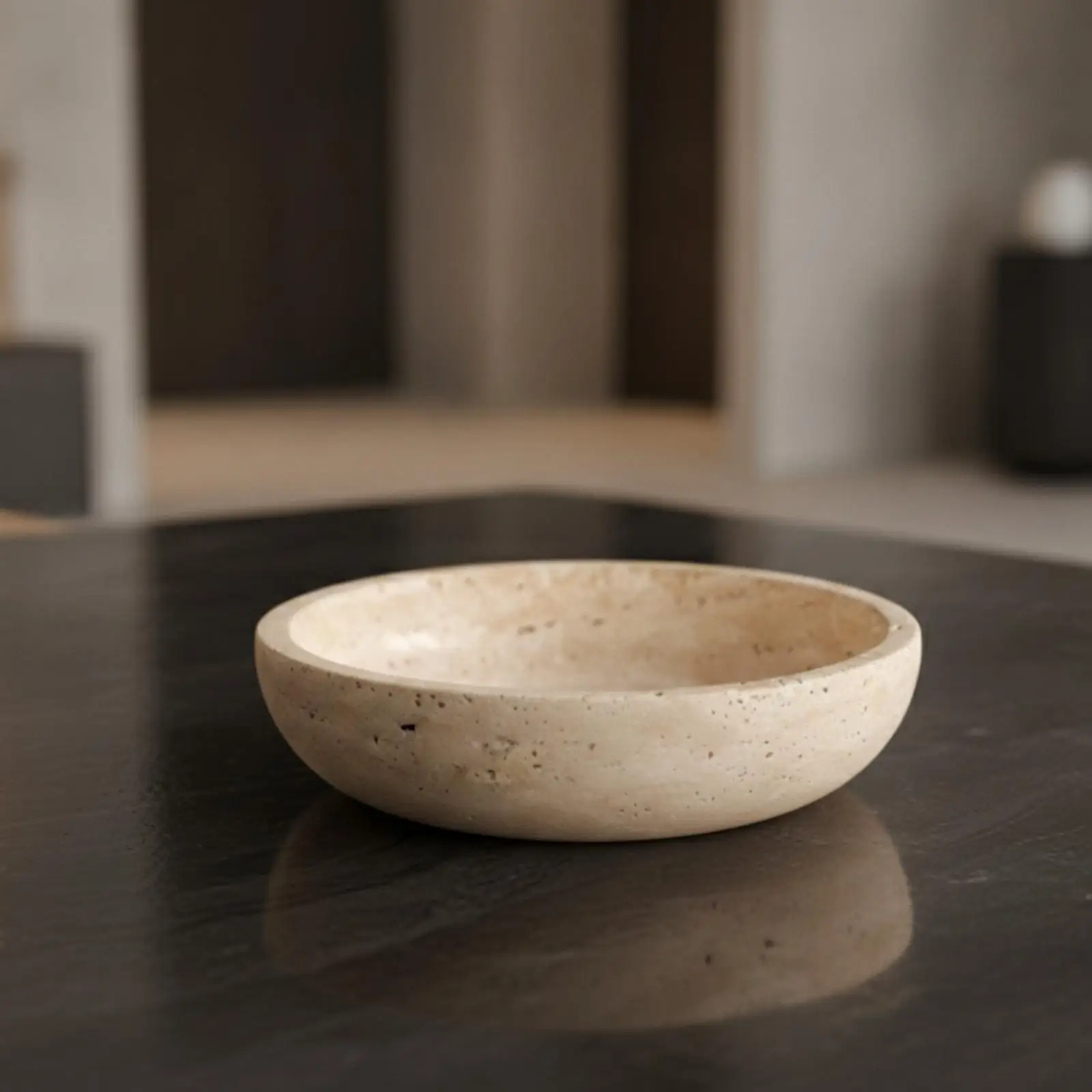 Decorative Bowl Travertine-Look Organizer Tray Tray Shallow for Coffee Table