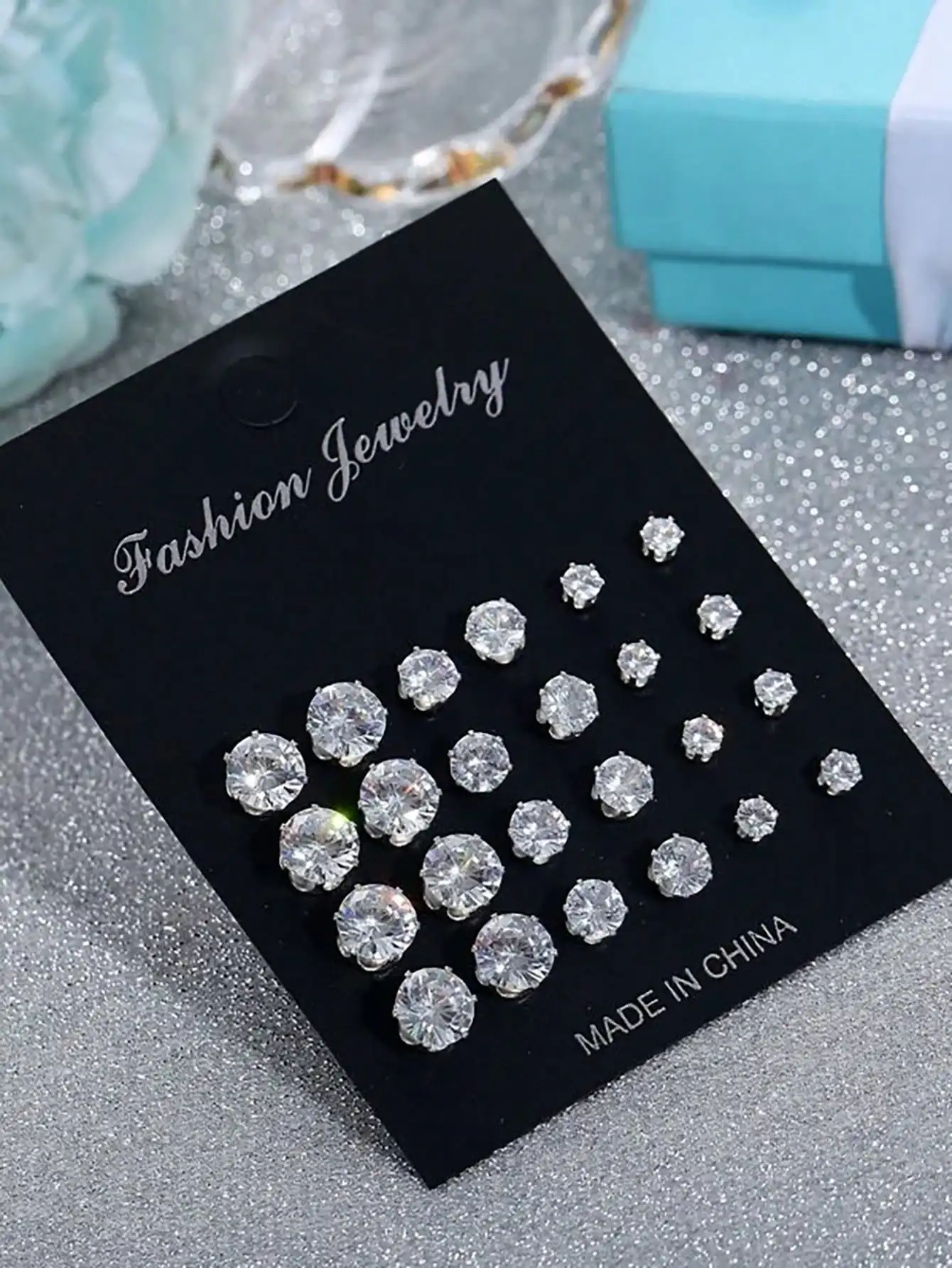 

12 Pairs Cubic Zirconia Stud Earrings Set for Women & Men, Daily Wear or Gift