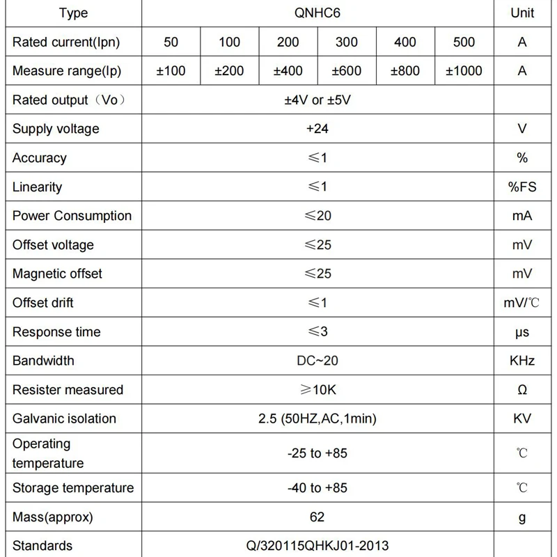 hall effect current sensor QNHC6 Input ±50A ±100A ±200A ±300A Output ±5V ±4V hall effect dc current transducer factory