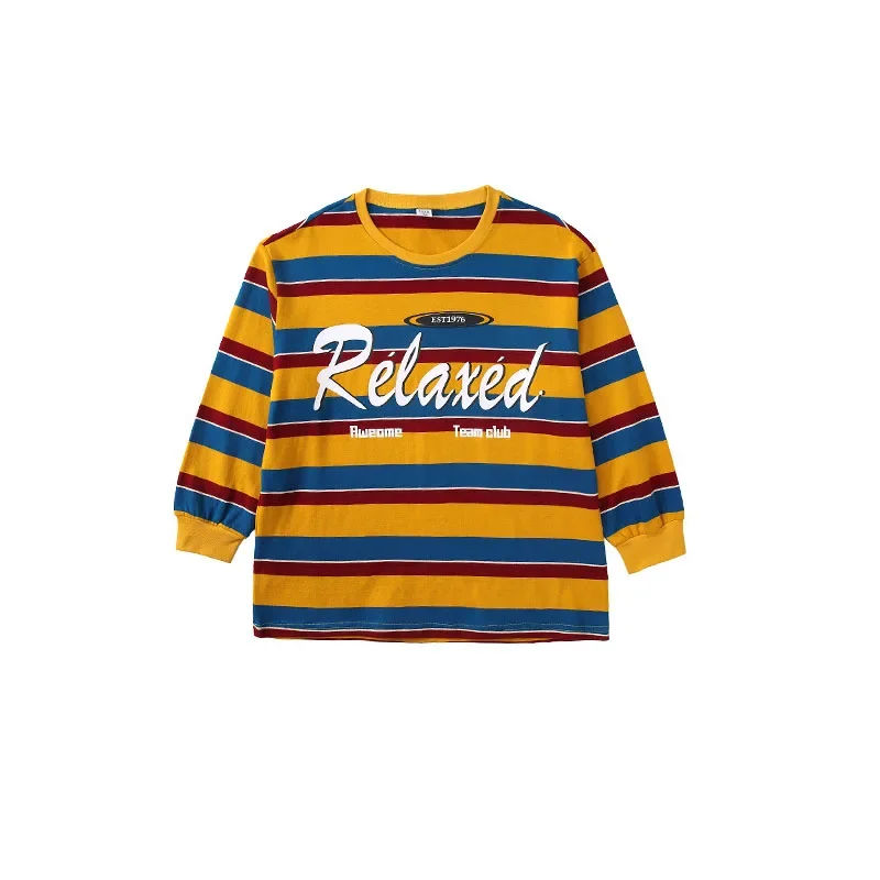Criança kpop hip hop roupas amarelo listrado moletom denim azul calças largas calças largas para menina menino trajes de dança de rua roupas