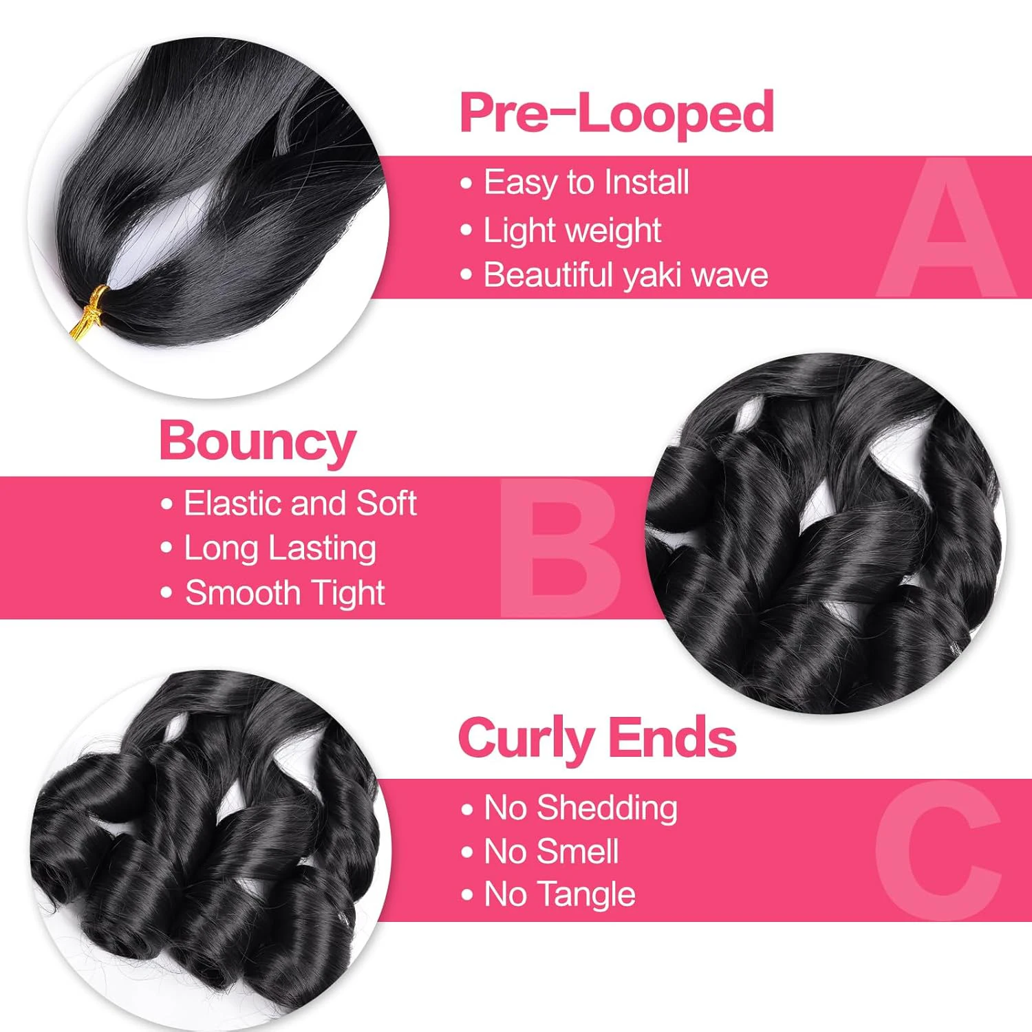 프렌치 컬리 브레이딩 헤어 12/16/20/24인치 루즈 웨이브 1-6팩 # 1B 블랙 탄력 있는 브레이딩 헤어 익스텐션 합성