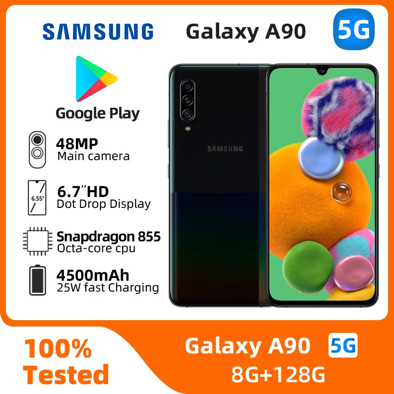 Ponsel pintar Samsung Galaxy A90, HP cerdas Snapdragon 855 RAM 8GB ROM 128GB layar 6.7 inci kamera 48MP untuk Android