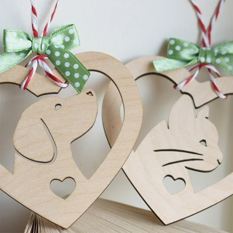 Custom Christmas Tree Decoration | Cute Pet CAT Heart Animal Natural Wooden Pendant | Wood Tags| Gifts for Pet Owners