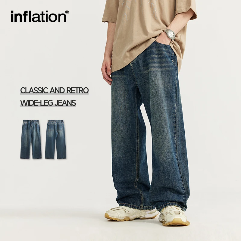 INFLATION Classic Vintage Wide Leg Jeans 2024 Trendy Matching Loose Fit Denim Trousers