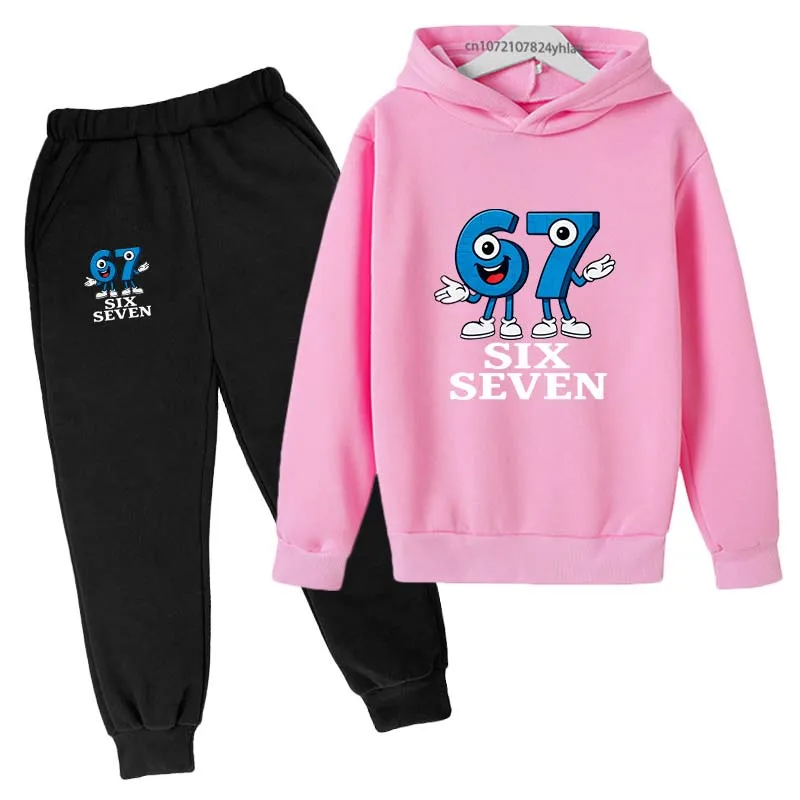 Lustiger Cartoon-Druck mit den Zahlen 6 und 7, Kinder-Freizeitanzug für Frühling und Herbst, 2-teilig: Hoodie + Jogginghose, Trainingsanzug für Jungen und Mädchen von 2-13 Jahren – Detail 5