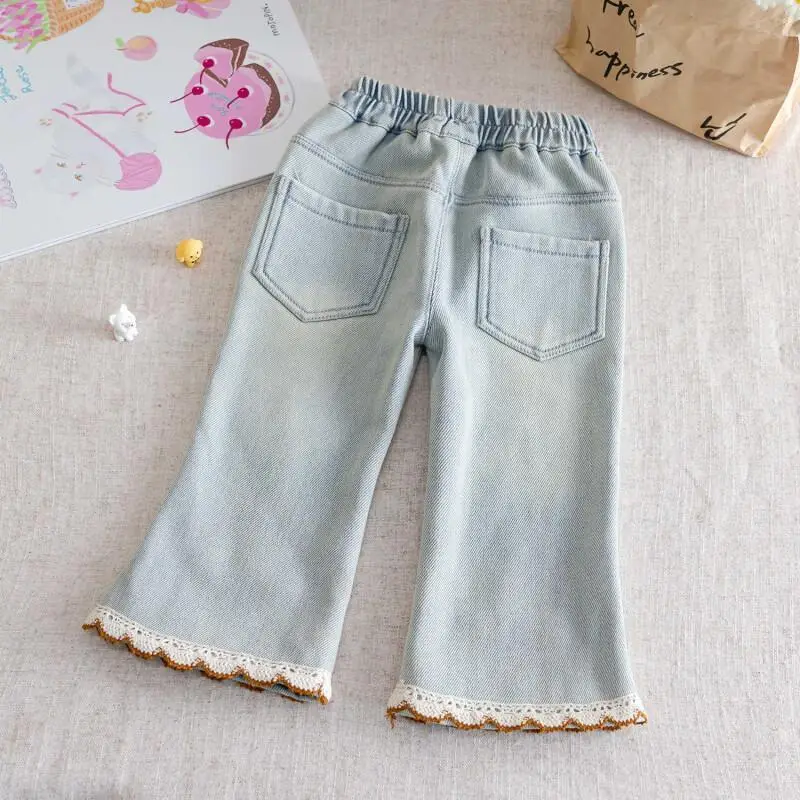 Girls' Pants Autumn and Winter New Stylish Baby Casual Pants Winter Children's Velvet Denim Bell Bottom Pants Girls' Jumpsuit