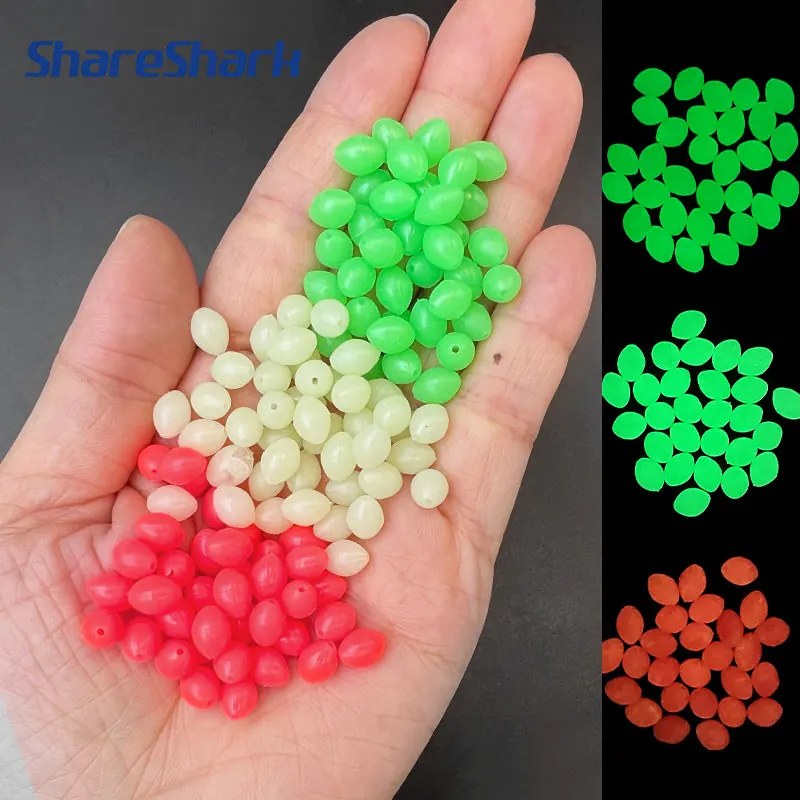 ShareShark 1000PCS Luminous Fishing Beads Oval Hard Glowing Beads for Treble Hook Fishing Rigs Three Colors Hard Beads