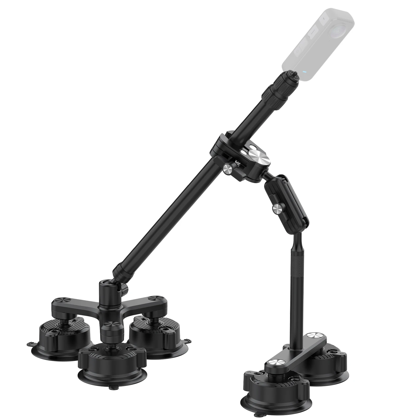 Aluminum Alloy Action Camera Support Bracket Kit 360 Camera Car Holder Selfie Stick with Suction Cup Mount