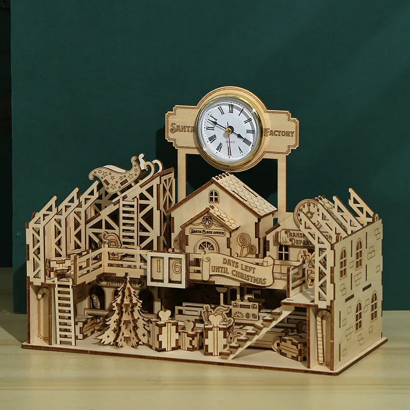 Santa's factory 3D Wooden Puzzle Wall Clock Home Decor Puzzle for Adults Toys laser cut Assemble toys Christmas Santa Claus Fact