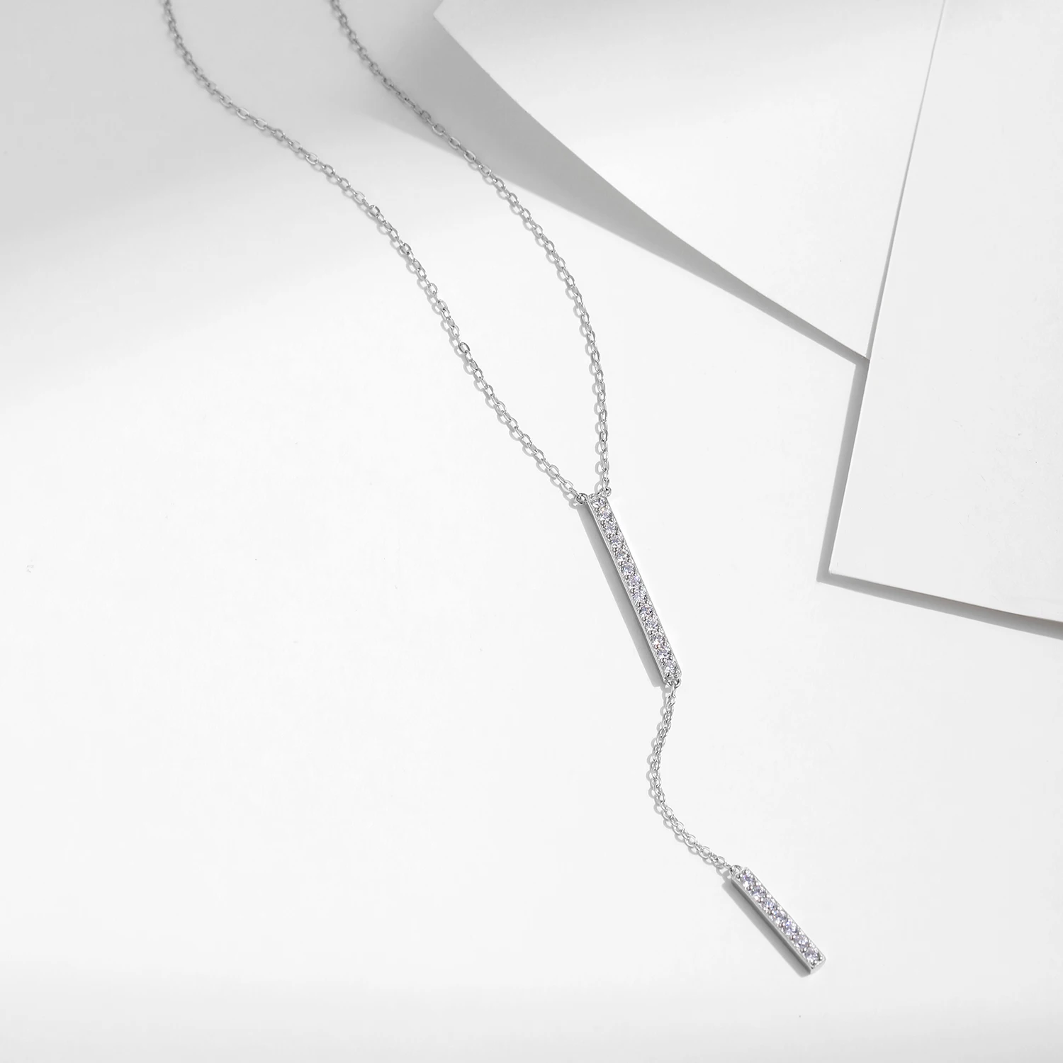 MODIAN Trendy Link Chain Lariat Necklace 925 Sterling Silver Long Stick Zircon Y-Shaped Stackable Necklaces For Women Jewelry