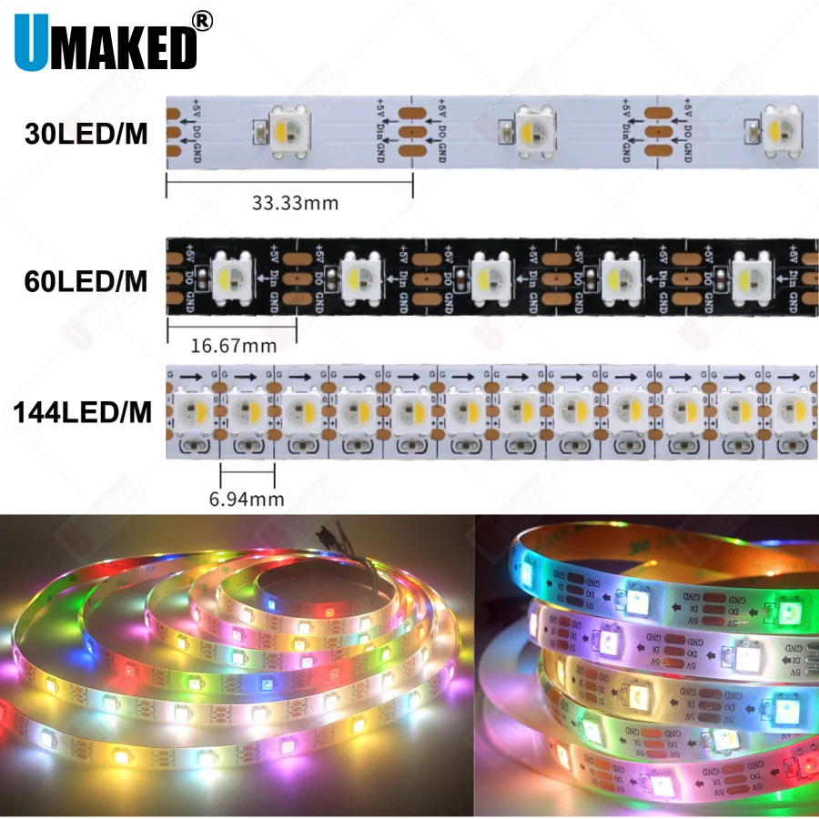 1/5m SK6812 RGBW Led Strip Light 4 IN 1 Similar WS2812B 30 60 144 LEDs/m Individual Addressable RGBWW Led Lights IP30 65 67 DC5V