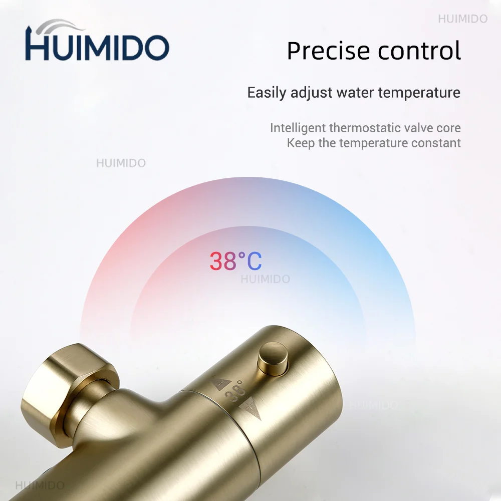 Thermostatic Shower Faucet Thermostat Bathroom Mixer Tap Rain Head Wall-Mount Handheld Sprayer