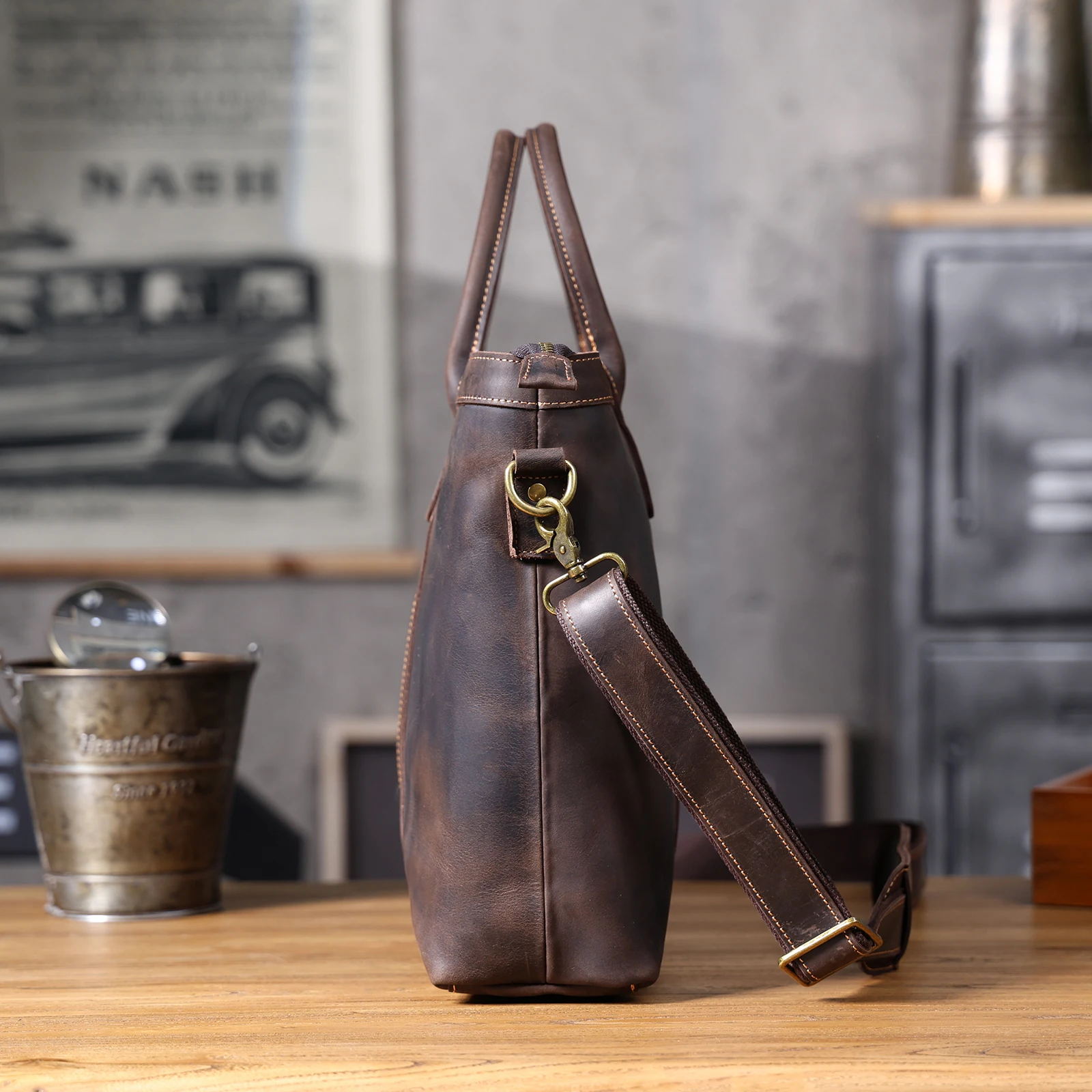 Vintage Echtleder Herren-Aktentasche 16 Zoll Laptop-Taschen Crazy Horse Leder Messenger-Handtasche Rindsleder Geschenkidee für Männer – Detail 24